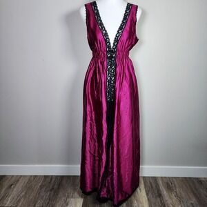 Vintage Nightgown Robe Sleeveless Fuchsia Back Lace Trim Womens Medium Lingerie